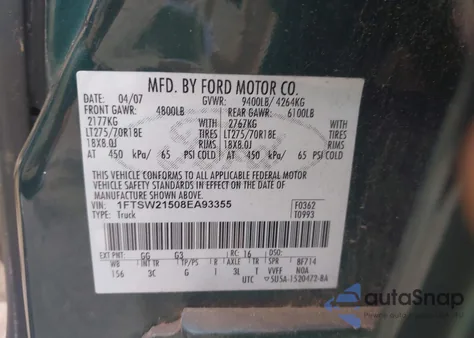 2008 Ford F250 Super Duty из США, поврежденный, VIN 1FTSW21508EA93355